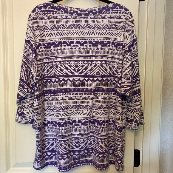 Vicki Wayne Purple and White Aztec Southwest Tunic L - Picture 1 of 4